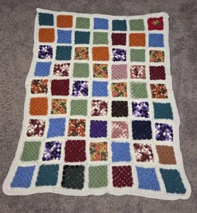 Vintage Granny Square Crochet Lap Blanket Afghan Handmade Colorful Rainbow 40x50 - Picture 1 of 4