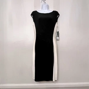 Lauren Ralph Lauren Kleid 12 Etuikleid Raffung dehnbar Colorblock schwarz Neu mit Etikett - Bild 1 von 9