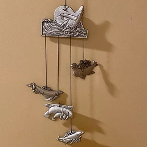 Pewter Sealife Windchimes Whales Sealions Manatees 19" Ocean Wind Chime - Picture 1 of 11