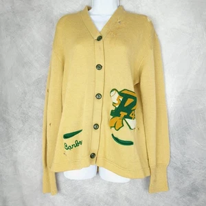 Maglione vintage Varsity donna grande cardigan lana giallo invecchiato grunge anni 50 - Foto 1 di 24