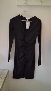 H&M Black Ruched Front Little Black Dress Size XS BNWT - Picture 1 of 6