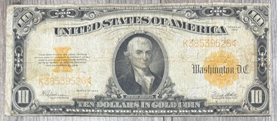 1922 $10 Gold Certificate Yellow Seal FR# 1173, Fine Note - Image 1 of 4