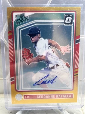 2024 Donruss - Rated Prospects Ceddanne Rafaela #128 Gold Prizm Auto 5/10 - Image 1 of 2