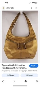 Hobo-Schultertasche Tignanello Metallic Gold Pebble Leder Doppelgriff - Bild 1 von 6