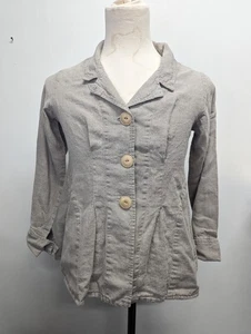 FLAX Womens 100% Linen Button Blazer Jacket Shirt Size Small Pockets Lagenlook - Picture 1 of 9