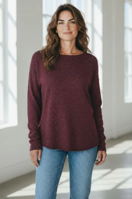 J Jill Sweater Womens XL Burgundy Silk Blend Boat Neck Marled Cabincore Comycore - Image 1 of 4