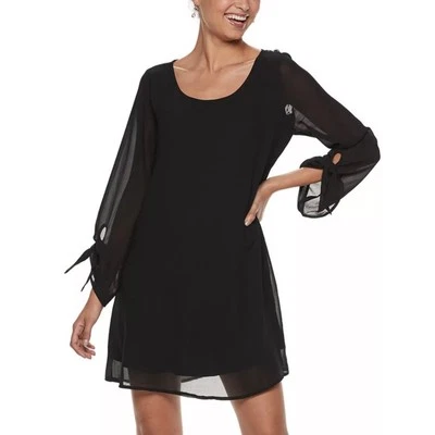 Mini Vestido Speechless Negro Encaje Trasero Pestaña Enrollable Cambio Juniors Mediano Manga Larga Foto 1 de 4