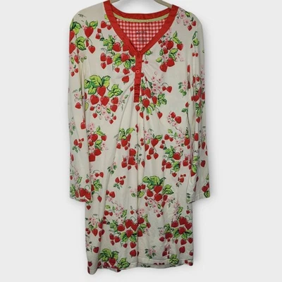 Camisola de dormir Nick & Nora manga longa Henley estampa creme morango S - Imagem 1 de 4