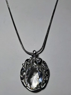 Collar Colgante Pez Cristal Transparente Lg Cadena Serpiente Tono Plateado Motivo Océano 17-19" Foto 1 de 4