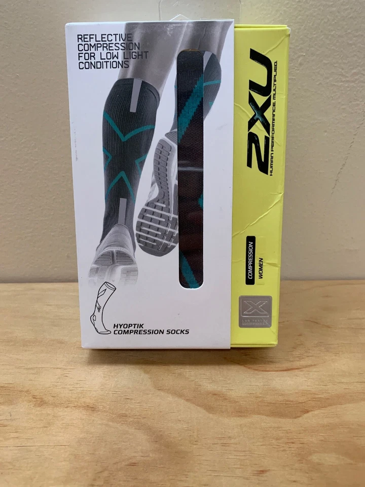 WOMENS 2XU HYOPTIK COMPRESSION SOCKS DARK GREY GREEN WA3576E SIZE XS - Image 1 of 1