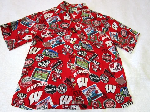 VINTAGE Lee Wisconsin Badgers Men Large Rayon Shirt Rare! Cover