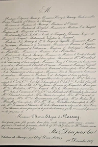 MARIE EDGAR DE PARSAY Chize Deux Sevres FAIRE PART Fouquet Massognes 1887 - Imagen 1 de 2