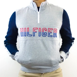 NWT Tommy Hilfiger Men's Navy Blue 1/2 Zip Jacket With Big Spelled Logo Size M - Picture 1 of 11