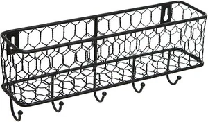 Estante de almacenamiento clasificador de llaves y correo montado en pared de metal con cesta de malla de alambre de pollo - Imagen 1 de 6