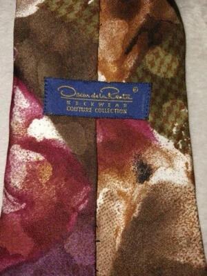 Винтажный Oscar de la Renta Couture геометрический галстук 100% шелк розовый синий цветочный искусства - Изображение 1 из 4