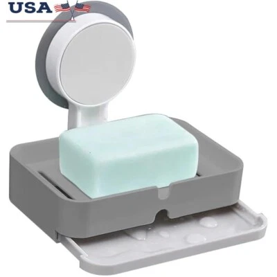 Wall Mounted Soap Holder Dish Draining Self Adhesive Tray Bathroom Kitchen New Foto 1 de 4