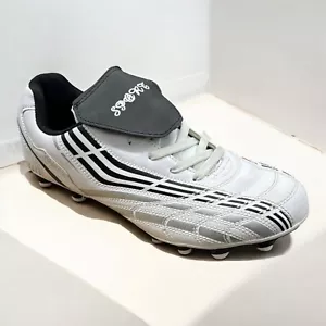Men's White and Black Soccer Cleats with Grey Strap and Sturdy Rubber Sole - Picture 1 of 3