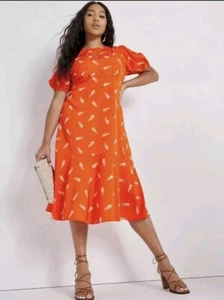 Gorgeous Simply Be Seahorse Print Size 26 Tag (24 fit) Orange Midi Dress - Picture 1 of 6