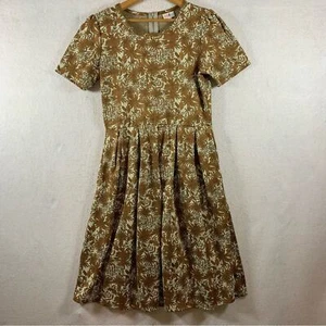 Womens Fit & Flare Tapestry Dress Sz L Cream Brown Floral Print Mini Zipper Back - Picture 1 of 12