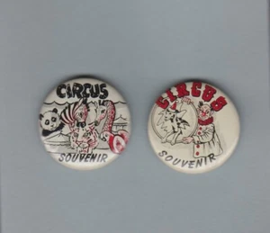 (2) Botones Pinback Circo ~ Años 40 - Años 50 - Perro a través del aro Payaso Panda León Etc - Imagen 1 de 1