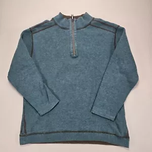 Tommy Bahama Quarter Zip Pullover Sweater Casual Blue With Brown Stitch Men's L - Picture 1 of 6