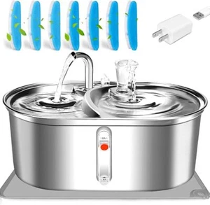 Quiet Stainless Steel Cat Water Fountain 3L/101oz Dog Water Dispenser 3 Filters - Picture 1 of 9