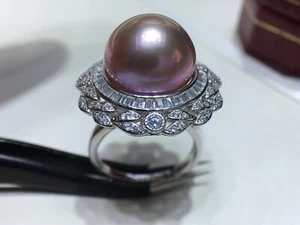 925 sterling silver 13-14 mm natural purple south sea pearl ring - Picture 1 of 6