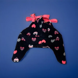 Beanie Toddler Winter Hat Blue W/Hearts Pink Fleece Lined & Ear Flaps Healthtex - Picture 1 of 6