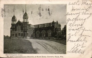 POSTCARD ADMINISTRATION BUILDING AT STATE HOME CHIPPEWA FALLS WISCONSIN - 1907 - Picture 1 of 2