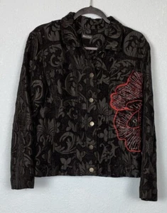 Multiples Womens Jacket Size M Floral Embroidered Jacquard Art To Wear - Picture 1 of 7