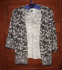Women's Sarah Spencer Cardigan Black White Floral Cotton Sz S - Picture 1 of 4