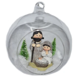 Palla in vetro soffiato 15 cm aperta pallina con nativita sacra famiglia addobbi - Foto 1 di 4