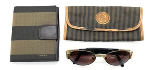 Auth Fendi Black Gold Sunglasses and Pecan Pattern wallet Set 2 NS040713 - Picture 1 of 24