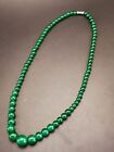.Exquisite Chinese 6-14mm Natural Green Jade Round Beads Necklace C78