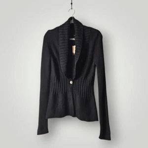 Calvin Klein Top Womens S Black Knit Cardigan Sweater Ribbed Shawl Collar New - Picture 1 of 8