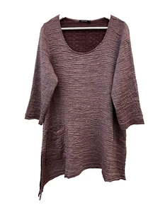 Grizas Women Size S Maroon Crushed Linen Silk Blend Asymmetric Timeless Blouse - Picture 1 of 24