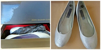 Sapatilhas de balé Steve Madden Luxe L-QUILL couro em relevo penas de pavão novas na caixa 7,5 - Imagem 1 de 4