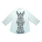 Rogerio Costa Damenhemd 3/4-Ärmel Größe 46 weißer Druck Blumenmuster Knopfleiste