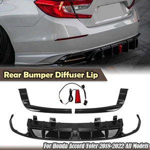 Car Rear Bumper Diffuser & LED Cover Trim Black For 2018-2022 Honda Accord Yofer - Picture 1 of 12