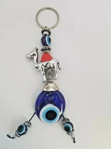 Großer Evil Eye Kamel Schlüsselanhänger blau Diamant Perlen Quaste KAMEL 6" Schlüsselring  - Bild 1 von 4