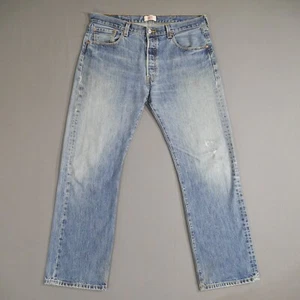 Levis 501 Button Fly Jeans Mens 38 x 32 Blue Original Fit Straight Leg Denim - Picture 1 of 22