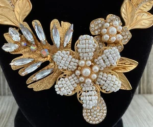 JOAN RIVERS RUNWAY COLLAR NECKLACE☆FABULOUS WHITE SEED BEADS & CRYSTALS☆1990s - Picture 1 of 24