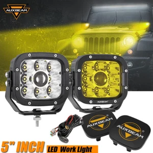 AUXBEAM Pair 5" inch LED Work Light Amber White Offroad Spot Pods+Black Covers - Picture 1 of 12