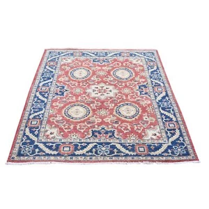 5'x6'6" Red Peshawar Mahal Design Soft Wool Hand Knotted Rug R80078 - Picture 1 of 10