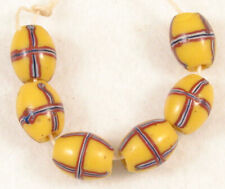 6 Old Venetian Glass Trail Decorated Yellow FRENCH CROSS African Trade Beads