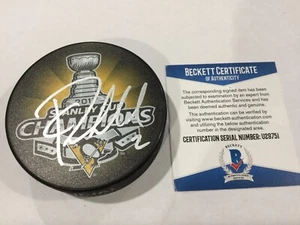 Disco de hockey Beckett Chad Ruhwedel 2017 firmado Penguins Stanley Cup Beckett Bas certificado de autenticidad a - Imagen 1 de 3