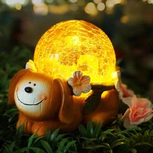 Puppy Dog Outdoor Statues Solar Garden Lights Resin Animal Figurine Garden Decor - Picture 1 of 12