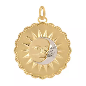 14K Yellow Gold Crescent moon & Sun Charm Pendant Fine Handmade jewelry - Picture 1 of 6
