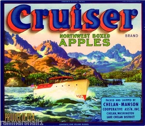 Chelan Washington State Cruiser Boat Apple Fruit Crate Label Art Print - Bild 1 von 1