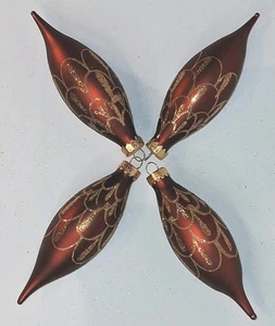 Four Vintage  Christmas 5" Teardrop Glass Red & Glitter 'The Christmas Shoppe' - Picture 1 of 7